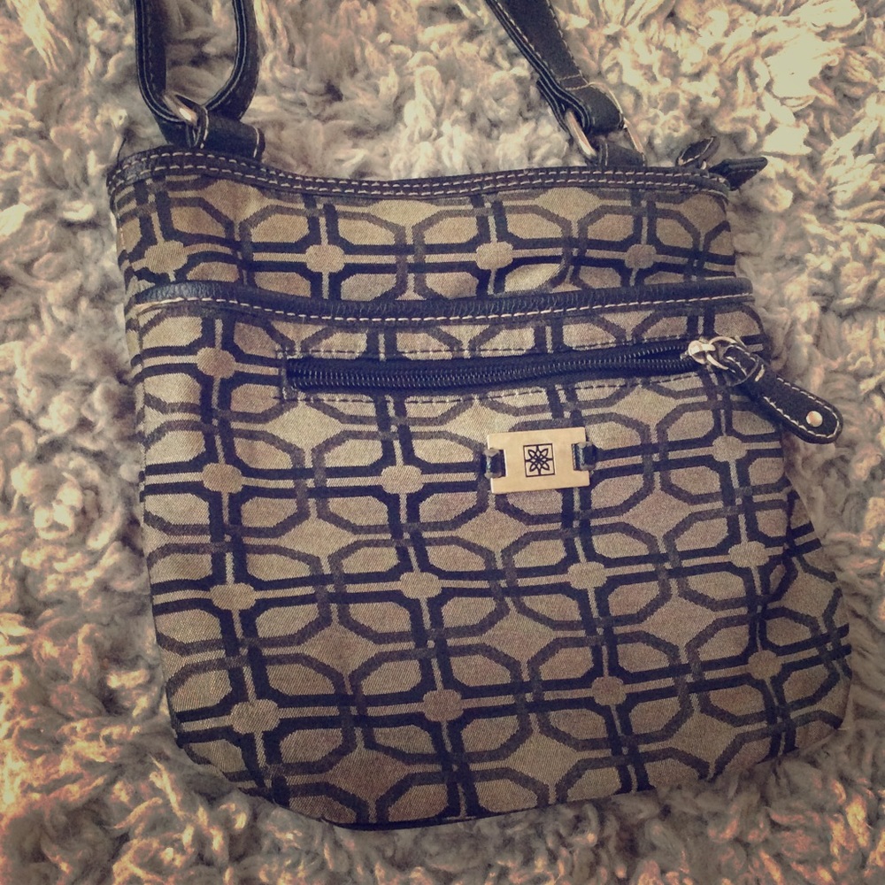 Black and brown crossbody bag.